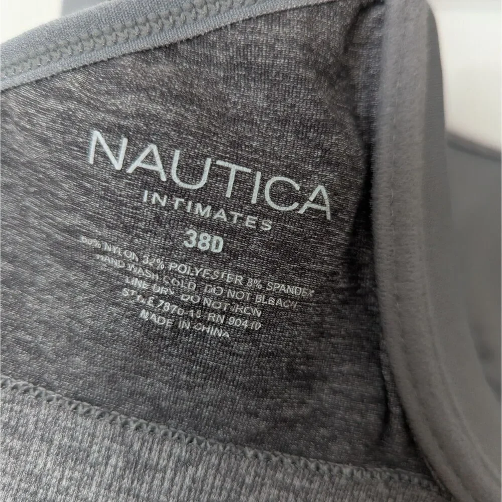 Nautica Intimates Size 38D Lightly Lined Bra Underwire Adjustable Straps Gray
